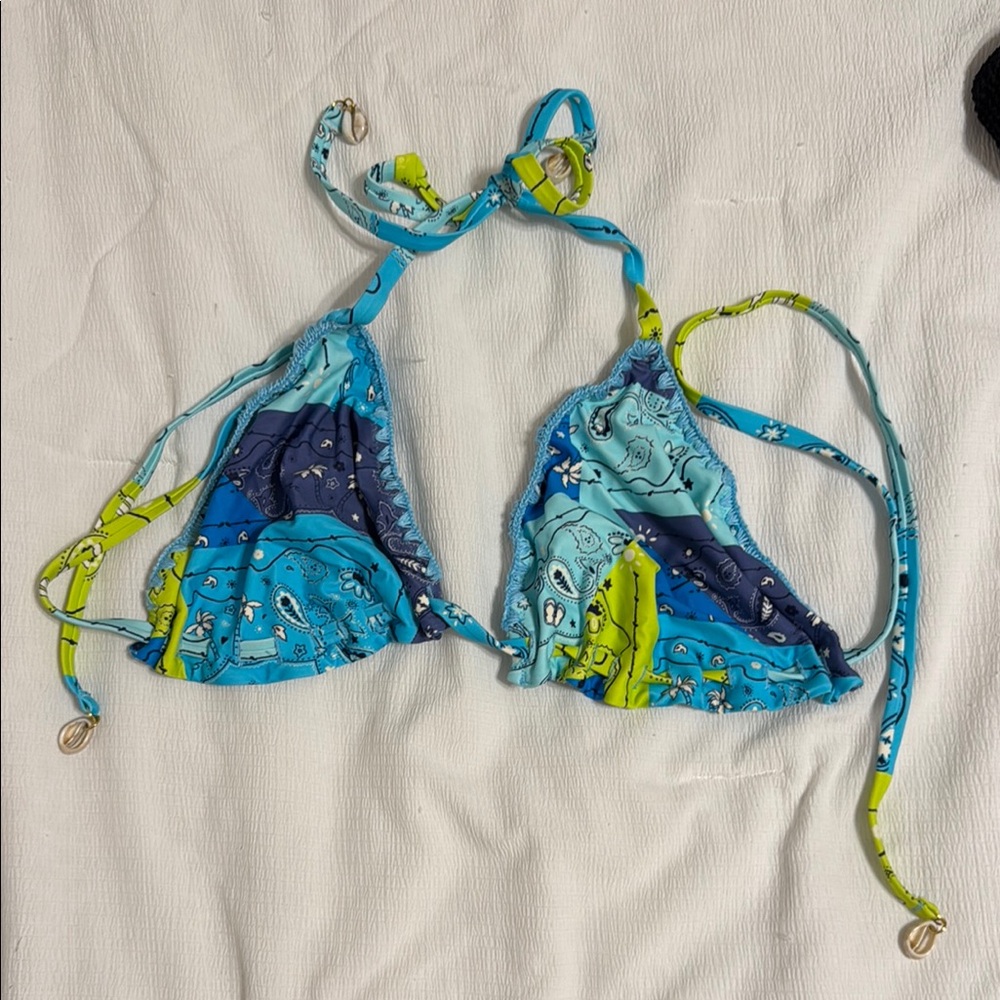 Aerie Blue and Green Patterned Bikini Top
